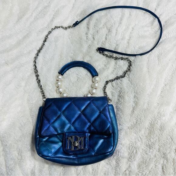 Badgley Mischka Purple Blue Quilted Purse Handbag Pearl Handle wedding formal - Picture 2 of 14